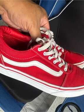 Vans Red Canvas Sneakers with White Lace Detail